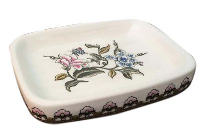 Beautiful Retro Painted Flower Ceramic Soap Dish Rectangle Jewelry Holder