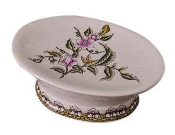 Color Painted Flower Ceramic Soap Dish Oval Jewelry Plate