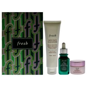 Resilient Hidrated Skin Trio by Fresh for Women - 3 Pc 5oz Soy Face Cleanser, 1oz Elixir Skin Resilience Activating Serum - Tea