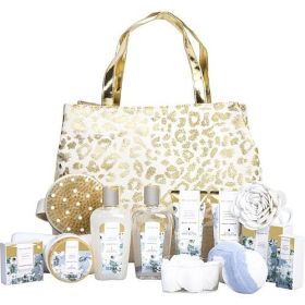 White Jasmine Fashion Bath Tote: Shower Gel+Bubble Bath+Bath Salt+Body Butter+Hand Cream+Body Lotion+Essential Oil+Shampoo Bar+2x Bath Bombs+Hair Towe