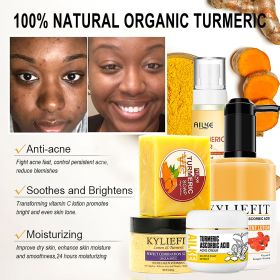 Organic Turmeric Skin Care Kit, Brighten, Remove Darkness, Lighten, Hydration, Exfoliate, Even Skin Tone, for Private Label (Color: Set)