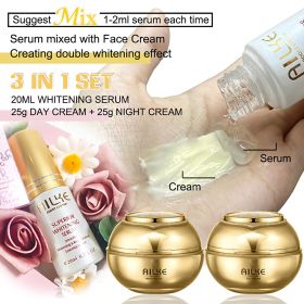 AILKE face skin care whitener collagen Cosmetics anti dark wrinkle moisturizer cream women whitening night facial Oil control (Color: cream and serum)