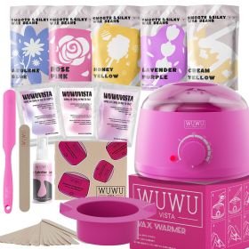 Waxing kit 23 items, WUWUVISTA Hair Removal Hard Wax Kit with Wax Warmer&Wax Beads for Full Body/Face/Underarm/Bikini/Sensitive Skin for Women&Men (Color: Pinkish purple)